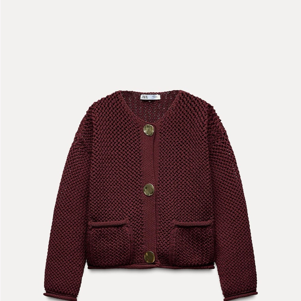 Burgundy Knit Cardigan Chunky